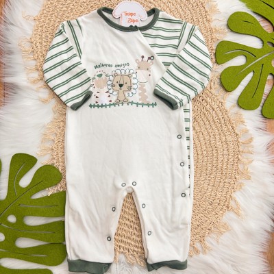 Macacão Malha Trape Zape - Melhores Amigos - Verde Musgo e Off White